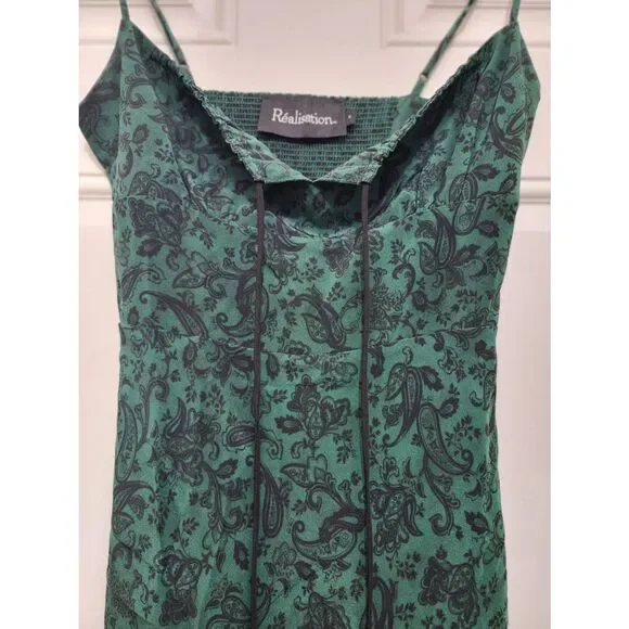Realisation womens small teal green paisley shift dress mini slip romantic - Picture 3 of 8